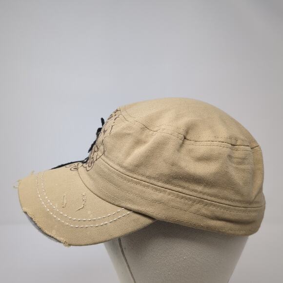 Cross Cadet Army Cap Brown One Size Adjustable Distressed Rhinestone Leader LOGA - Picture 3 of 8